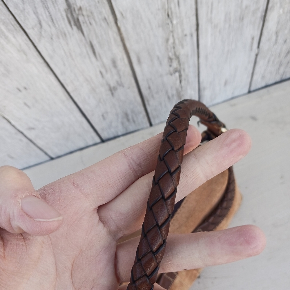 Vtg 395 Fossil Hobo Handbag Bag‎ Suede and Braided Leather Tassle Y2K - Picture 10 of 16